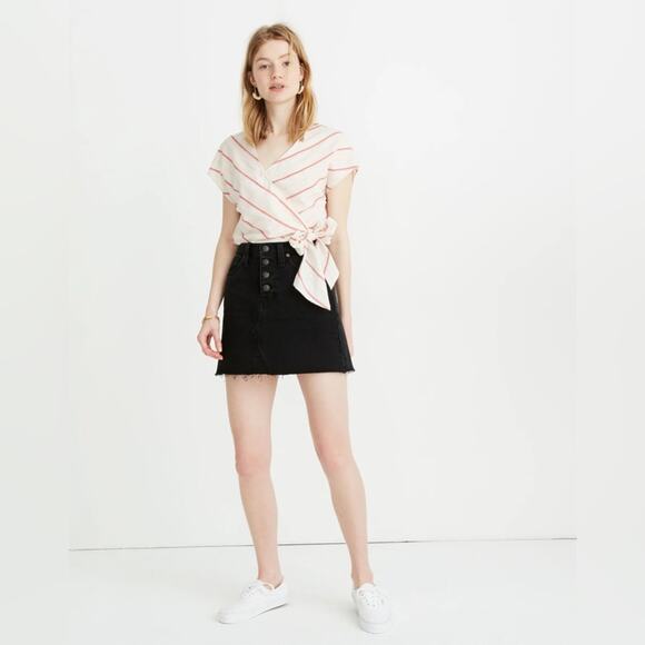Madewell Rigid Denim A-Line Mini Skirt in Lunar Wash: Button-Front Edition sz 26 - Picture 1 of 12
